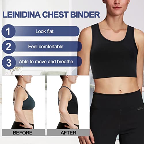 Leinidina Chest Binder For Transgender Ftm Lgbt Tomboy Tops Women Breathable Binder Bra Tank Tops Elastic Black #TOP1