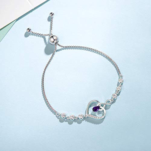 Agvana February Birthstone Jewelry Amethyst Bracelet For Women Sterling Silver Heart Tennis Bracelets Infinity Love Bolo Bracelet Fine Jewelry Anniversary Birthday Gifts For Women Girls Mom Wife #TOP3
