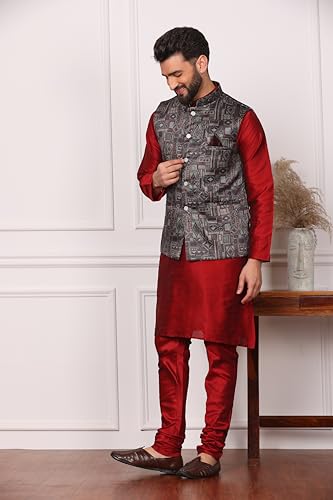 Image of Kurta With Churidar & Multicolor Nehru jacket Set