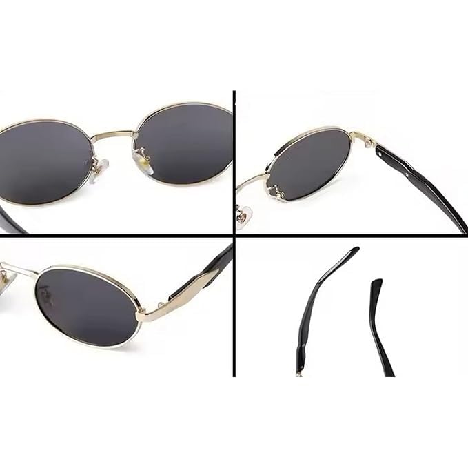 Image of Creature Oval Metal Frame Sunglasses for Men & Women | Vintage Retro Style | UV Protection | Gold Frame with Dark Lenses