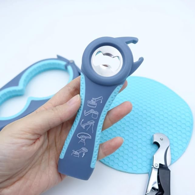 Jar Opener Gripper For Seniors With Arthritis, Rubber Bottle Opener For Arthritic Hands - Silicone Jar Lid Openers Grippers For Opening Jars And Bottles (Gray-Blue)