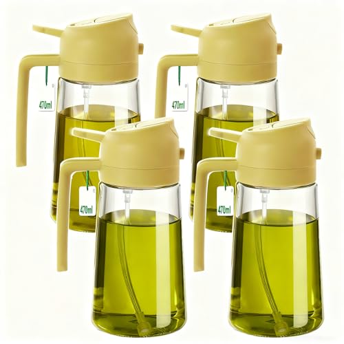 TKSDWBLTY 4 Pack 16oz/470 ml Olive Oil Dispenser Bottle 2 in 1 Clear Glass Oil Sprayer and Container Refillable Vinegar Dispenser with Automatic Cap Portable Spray Bottle for Cooking Baking Orange