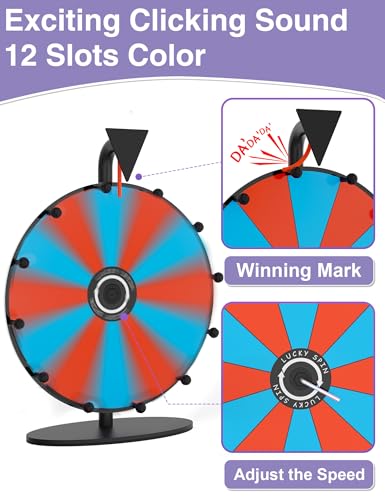 ORWOD 12 Inch Prize Wheel, Heavy Duty Spinning Wheel for Prizes, Colors Spin Wheel with Dry Erase Marker & Eraser, 12 Slots Wheel Spinner with Stand for Party, Carnivals and Tradeshow