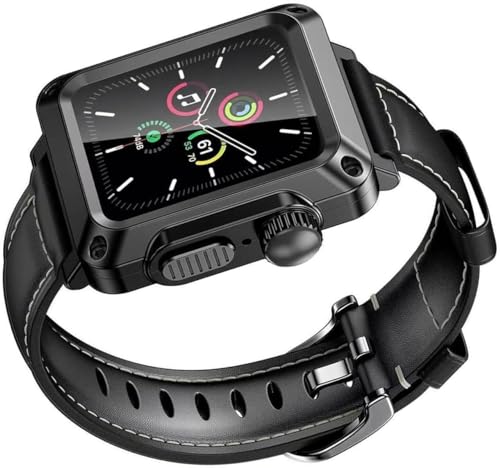 Bracelet de montre en cuir et étui de protection 2 en 1 pour Apple Watch