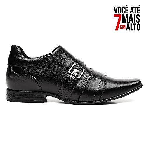 Sapato Social Masculino Em Couro Aumenta Altura 7cm Cor:Preto;Tamanho:40
