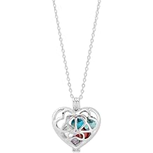 EVES ADDICTION Sterling Silver Personalized 6mm Round Simulated Birthstone Heart Caged Locket 16" chain Personalized Gift for Her - Gifts for Mom