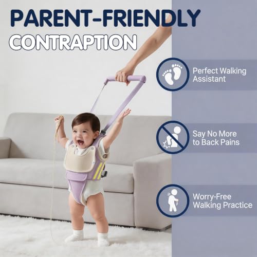 Baby Walking Harness with Removable Drool Towel, Walking Helper Harness for Toddlers, Handheld Belt – No Bending for Parents, Walking Assistant & Trainer for 9-24 Months Old (Purple) by huefain - Image 3