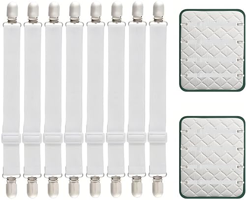 wirsindeins Lot de 8 tendeurs de draps élastiques réglables avec clips en métal pour draps, matelas, housse de table à repasser ou canapé