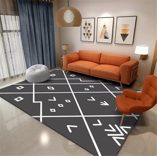 Tapis chambre garçon ado 200x200cm gris noir géométrique - 2