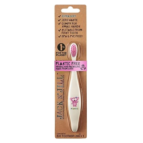 Jack N' Jill Koala Bio Kids, Toddler, And Baby Toothbrush - Vegan, Non-Gmo, Biodegradable Cornstarch, Bpa Free, Pvc Free - Ergonomic, Compostable Handle - Extra Soft, Round Nylon Bristles - Pack Of 1 #TOP6