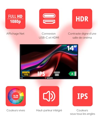 Verbatim PM 14 Écran LED 14 portable 1920 x 1080 Full HD IPS 1000:1 HDMI 2xUSB C haut parleurs - vue 9