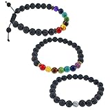 CREATRILL Bundle 3 pcs Calm Lava Stone Diffuser Bracelet - 7 Chakra Healing Bracelet with natural Stones, Volcanic Lava Rock, Mala Meditation, grounding, essential oils, holistic, aromatherapy