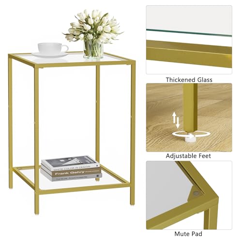 Image of HOMSHO Side Tables Set of 2 with Tempered Glass, Square End Tables