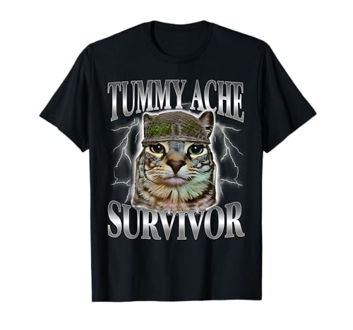 Funny Saying Cats Tummy Ache Survivor Cat Meme Humor Men T-Shirt