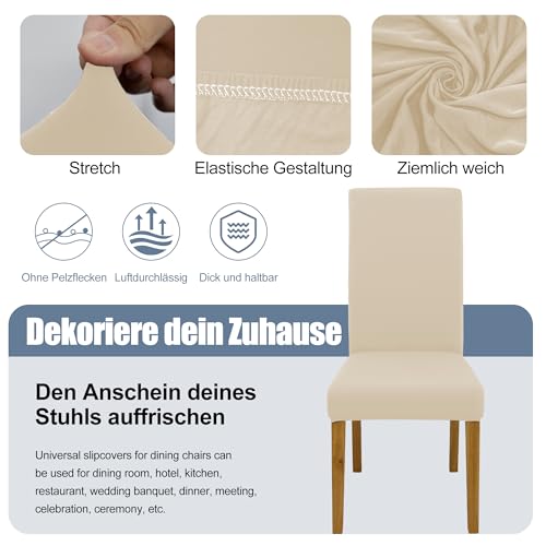 SUKAIKEQA Dehnbarer Stuhlbezug, Hochstuhlbezug, Bürostuhlbezug, (Satz 4/6/8 Stück mit Rückenlehne), geeignet für Wohnzimmer, Küche, Party und Hotel (4, Milchseide Beige)
