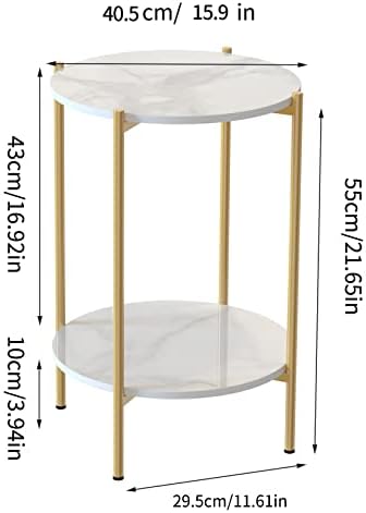 Marble Top Side Table Gold: 2 Tier Round Shape End Tables 40.5 x 55cm Sintered Stone Bedsides with Metal Golden Legs Modern White Nightstand Circular Sofa Corner Table for Living Room Reception