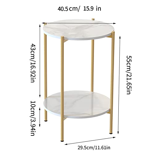 Wisfor END TABLES Sintered Stone End Table: 2 Tier Round White Sofa Side Table thumb #1