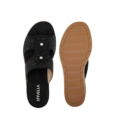 Image of Rhinestone Wedge Sandals for Women, Slip On Open Toe Double Strap Platform