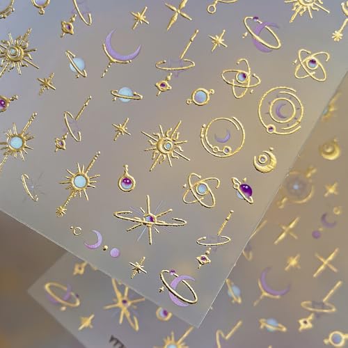 Star Moon Nail Stickers for Nail Art 3D Gold Foil