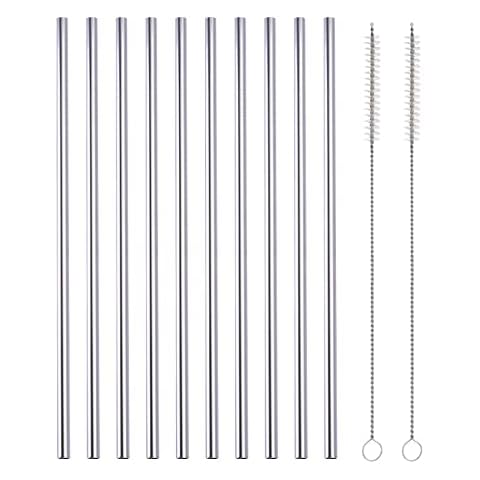 10 Pcs Stainless Steel Straws, Reusable Drinking Straws, Straight Metal Straw Sets with 2 Pcs Cleaning Brushes (10.5 Inch, Silver) Cover