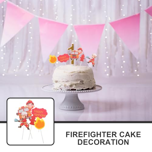 Vaguelly 2 Conjuntos De Decoração De Bolo De Fogo Toppers De Bolo De Aniversário De Bombeiro Topper