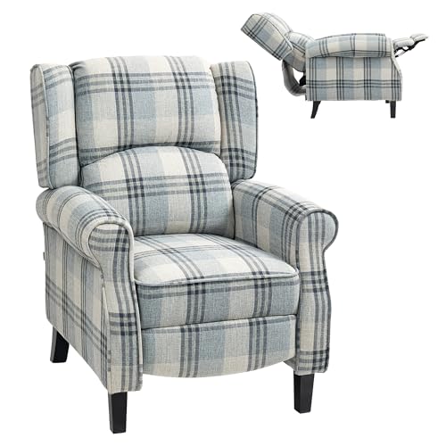 HOMCOM Farmhouse Recliner Armchair for Living Room, Wingback Reclining Chair with Footrest, Round Armrests and Rubber Wood Legs, Grey