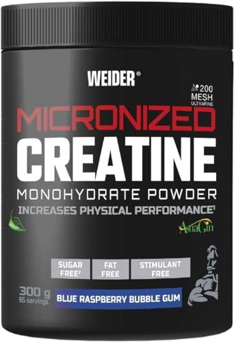 Weider Micronized Creatine Monohydrate Powder (300g) Himbeer-Kaugummi-Geschmack, Creatin Monohydrat 200 Mesh mit AstraGin, Stevia, fettfrei, ohne Stimulans, Vegan