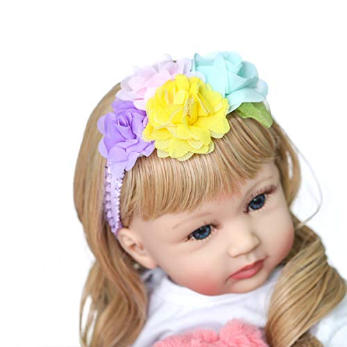 Roshuan Lifelike Toddler Reborn Doll Silicone 24 Inch Realistic Reborn Baby Doll Girl Blonde Curly Hair Blue Eyes Soft Cloth Body For Girls Birthday Gift #TOP4