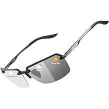 BIRCEN Mens Metal Photochromic Sunglasses UV Protection Al-Mg Sun Glasses Ultra-light Rimless Shades for Driving Cycling