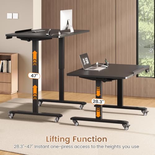 Image of SEDETA 31.5 Inches Foldable Electric Standing Desk, 180 Tiltable Mobile Rising Computer Desk Height Adjustable with Wheels for Drawing /Writing /Gaming /Study /Home Office /Small Space, Black