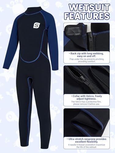 Summshall Traje de neopreno para niños y niñas, 2.5 mm con protección UV50+, mantiene el calor, suave y elástico, para natación, esnórquel y surf - imagen 3