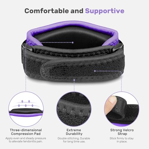 Image of Rakiie 2 Pack Tennis Elbow Brace for Men Women, Adjustable Non-slip Golfer Elbow Strap with Support Compression Pad, Counterforce Brace for Sports, Fit 7.08-14.17 inch, Purple