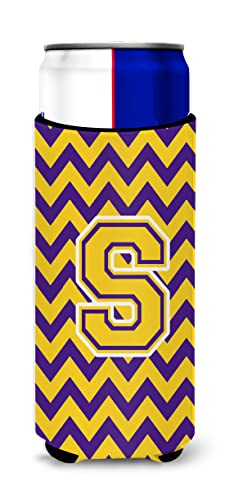 Letter S Chevron Purple and Gold Ultra Beverage Insulators for slim cans CJ1041-SMUK