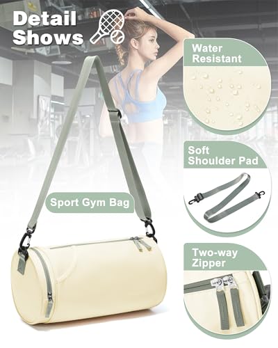 Image of Small Gym Bag for Women Waterproof Mini Duffle Bag Womens Spotrs Workout Bags Small Travel Duffel Bag with Wet Pocket Carry on Weekender Bags for Dance Swimming,Gym,Yoga,Fitness Beige Green