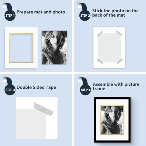 Mat Board Center, Double Mat - Acid Free, 8-ply Thickness, White Core - for Pictures, Photos, Framing (Off White Over Gold, 11x14 for 8x10, Pack of 5) by MBC MAT BOARD CENTER - Used condition - Image 5