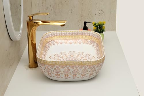 Image of Moroccan Design Ceramic Tabletop Wash Basin | Countertop Vessel Sink | Wash Basin over counter For Bathroom Hotel Home (18x13x5.5 Inch) (TORO 4014) (Moroccan Design 105)