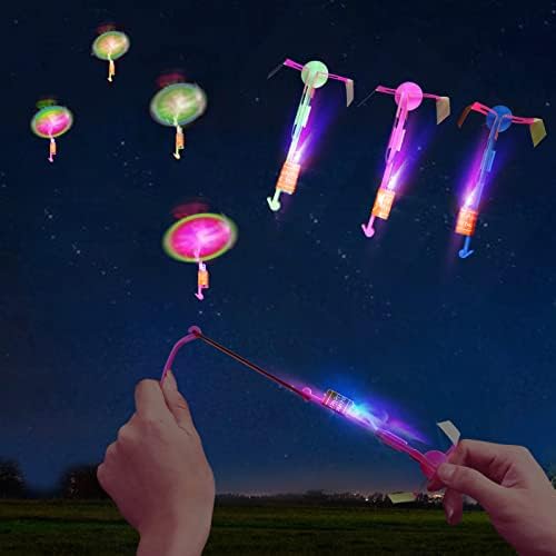 Lpvoqpth 25 Sets Led Flying Set, 25 Slingshot+25 Glow Helicopter-50 Pcs, Flying Toy Outdoor Toys Glow In The Dark Party Supplies Party Favors For Kids 8-12,4-8 - Multicolor