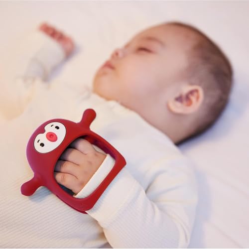 Image of Penguin Buddy Never Drop Silicone Baby Teething Toy for 0-6month Infants, Baby Chew Toys for Teething Pain Relief, Hand Teether for 3-6Months,Gum Massager for Babies (Red)