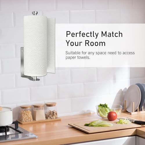Image of SetSail Paper Towel Holder, Paper Towel Holder Under Cabinet with Adjustable Damper Easy Tear Wall Mount Self-Adhesive or Drilled for Kitchen Bathroom, Silver