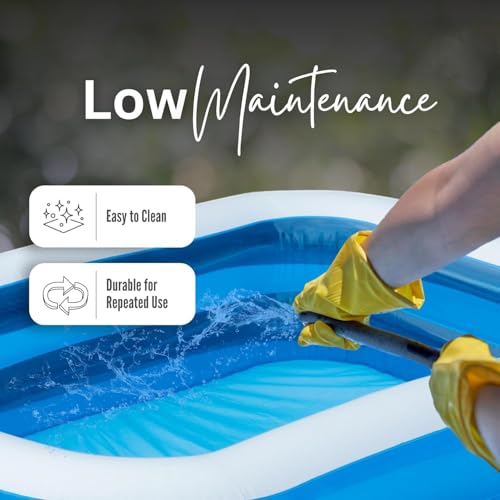 Image of 6.7 Feet Rectangular Swimming Pool with Duck Family Toy, Inflatable Beach Ball & Electric Air Pump for Kids & Adults, Outdoor Summer Water Party, Blue (200 x 150 x 50 cm)