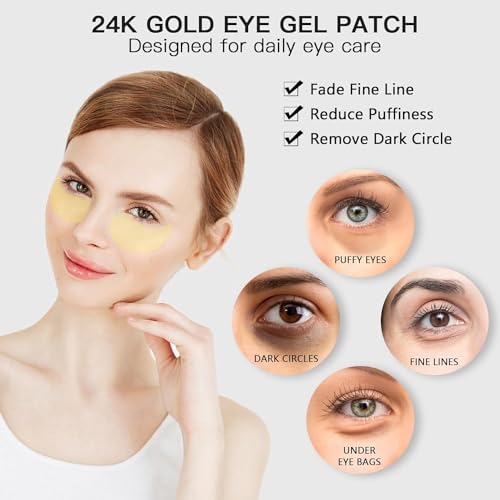 LA MIURA 24K Gold Under Eye Patches - 60 Pcs Eye Masks for Dark Circles Puffiness - Skin Care with Collagen Hyaluronic Acid - Anti-Aging & Rejuvenating Hydrogel Eye Patch