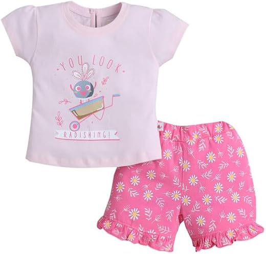 BUMZEE Girls Cotton Cap Sleeves T-Shirt & Short Set (Peb11154158)