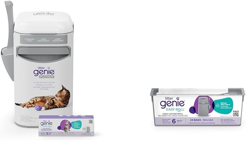 Litter Genie Platinum Pail Includes 1 Starter Easy Roll Refill (12 Bags) + Easy Roll Refill (24 Bags)