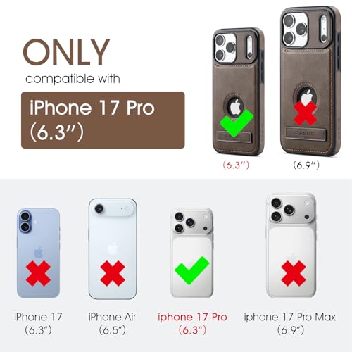 Image of Casus Designed for iPhone 17 Pro Case Compatible with MagSafe Leather Slim Logo View Luxury Elegant Thin Cover with Tempered Glass Screen Protector (2024) 6.3 inch - Grey