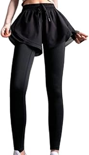 Leggings deportivos 2 en 1 de talle alto para mujer, con pantalones cortos, cintura con cordón, color sólido, para correr, yoga, entrenamiento, pantalones largos