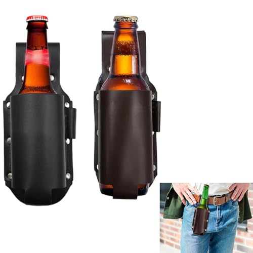 Fondine per Birra in Pelle - Set di 2 Cinture Porta Lattine/Bottiglie per Uomo - Ideale per Campeggio, Corsa, Festa e BBQ - Regalo Originale per Amici, Papà, Marito