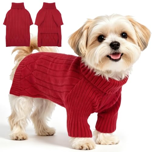 OUOBOB Small Dog Sweater, Soft Knit Turtleneck Pullover, Red S | Stretch Fit, Freedom of Movement, Front Leg Design, Quick Dressing, Lightweight Warmth, Dog Clothes For Fall Winter Wear