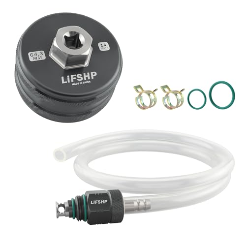 LIFSHP 64MM Oil Filter Wrench and Upgraded Large Hole and Thickened Hose Drain Tool Set for Toyota & Lexus 2.0L - 5.7L Engines Aluminum Alloy Oil Change Tools-Gun Black