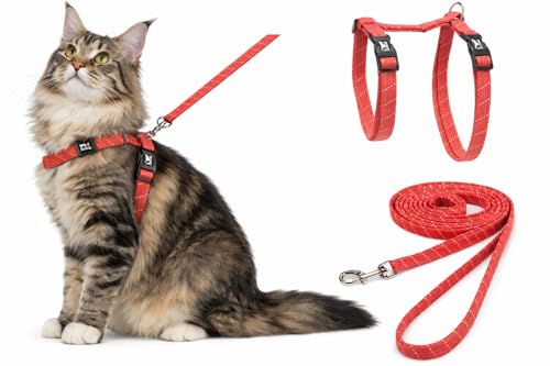 arnes para Gatos - Gato Grande Elza Coral - 22-32cm - 35-56cm - Correa 120cm - Nylon Ajustable - Reflectante - con mosqueton