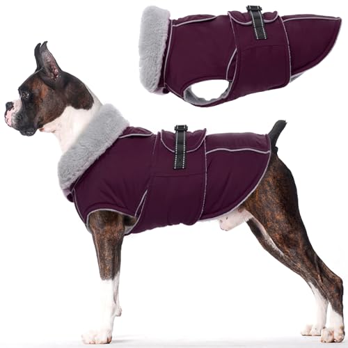 Lelepet Warm Dog Coat Waterproof Dog Jacket for Medium Dogs Reflective Fleece Vest with Adjustable Buckle Hook & Loop Windproof Cold Weather Coats for